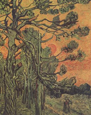 Vincent Van Gogh Pine Trees against a Red Sky with Setting Sun (nn04) china oil painting image